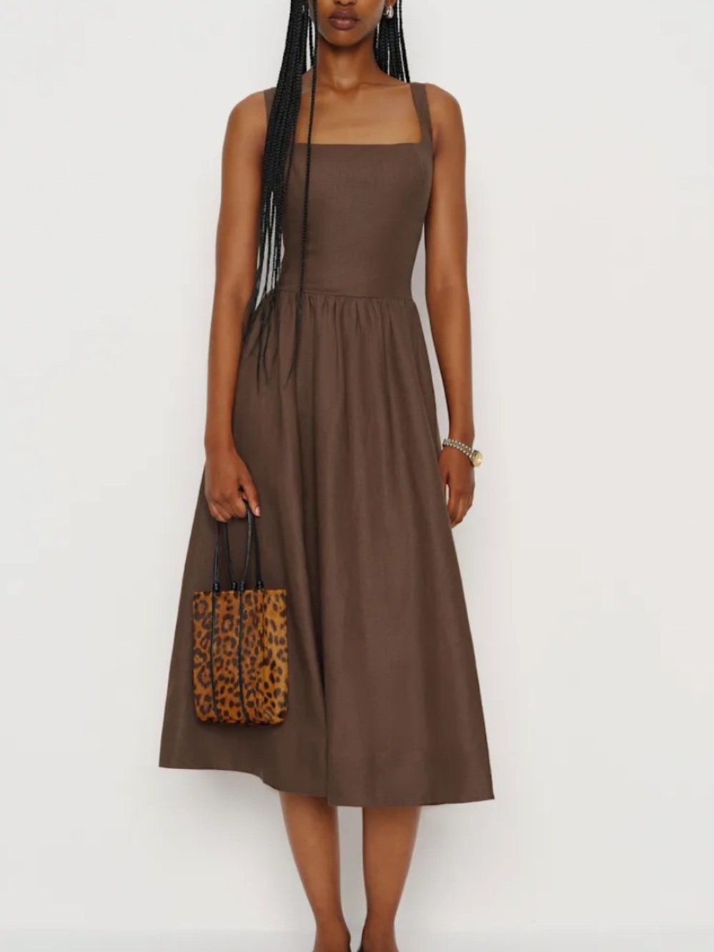 Reformation Janu Linen Dress Size 6 Brown Midi